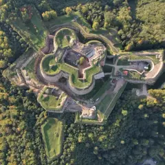 Fortyfikacje w kształcie gwiazdy otoczone lasem. Srebrna Góra oferuje unikalne atrakcje historyczne i widokowe.