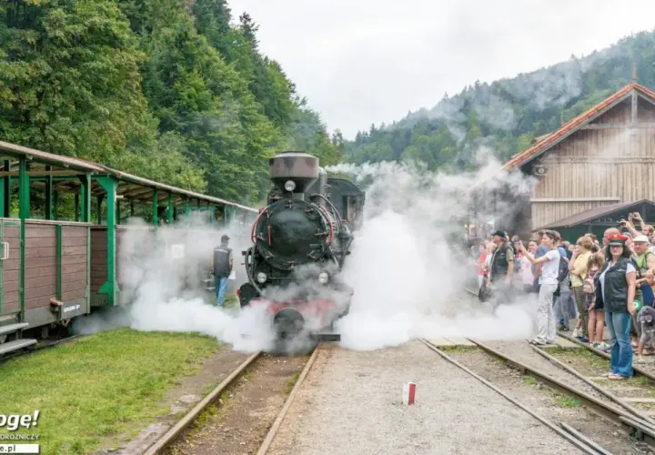 Para, parowozy i uśmiechnięte twarze – to idealne bieszczady z dziećmi. Rodziny z dziećmi podziwiają zabytkowy pociąg parowy.